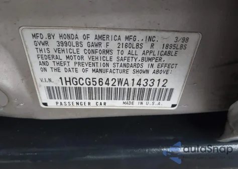 1998 Honda Accord Lx z USA, uszkodzony, nr VIN 1HGCG5642WA143312